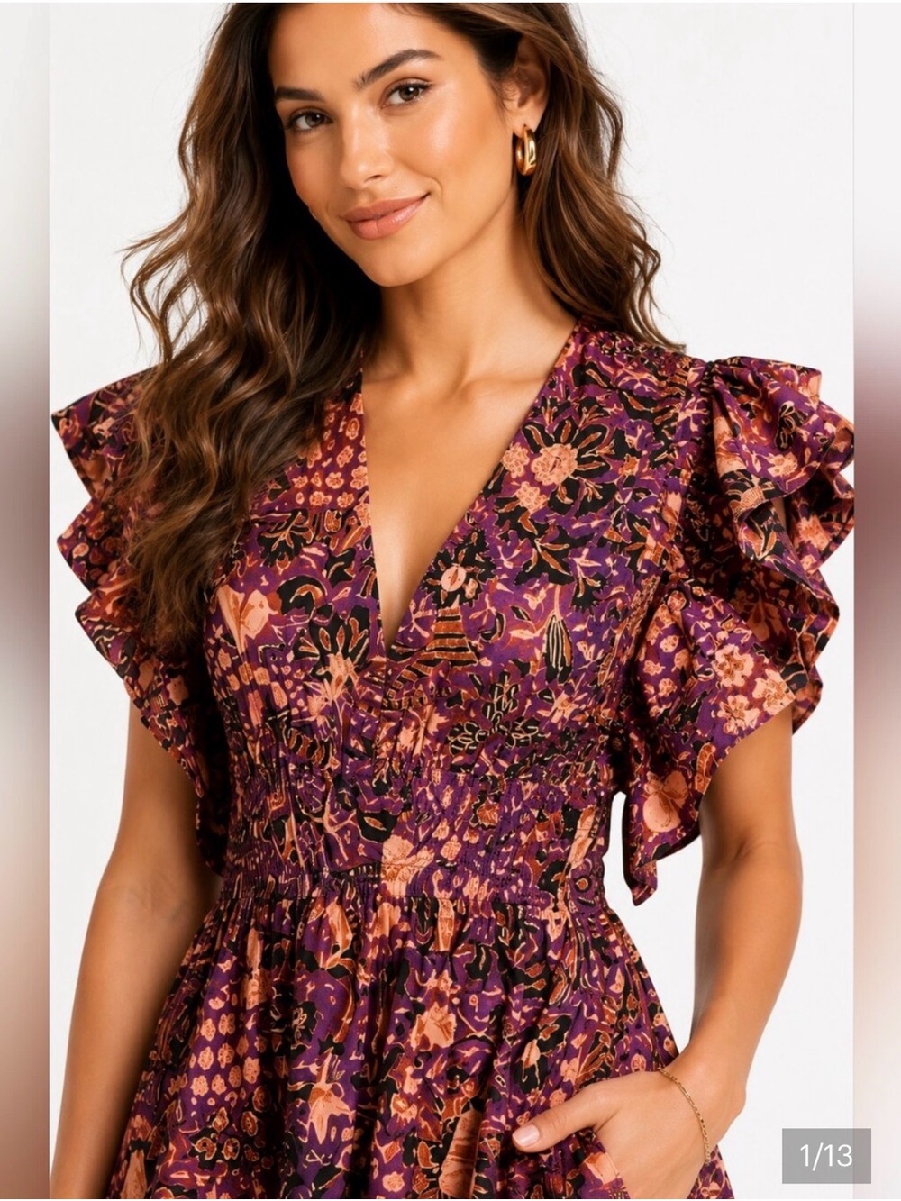 Ulla Johnson Purple and Rust Floral Mini Dress NWOT